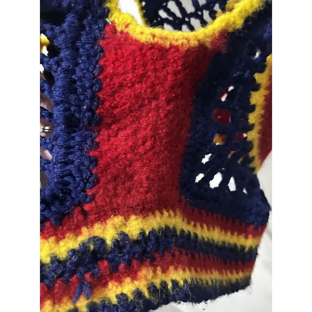 BOHO Hippie Vintage Handmade Crochet Granny Purple Flower Vest Tank Small - Picture 2 of 11